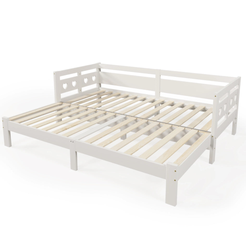 OKWISH Letto estraibile 90×200 cm, Letto Singolo allungabile, Cuore, rete con ruote, senza Materasso, in Legno, Bianco