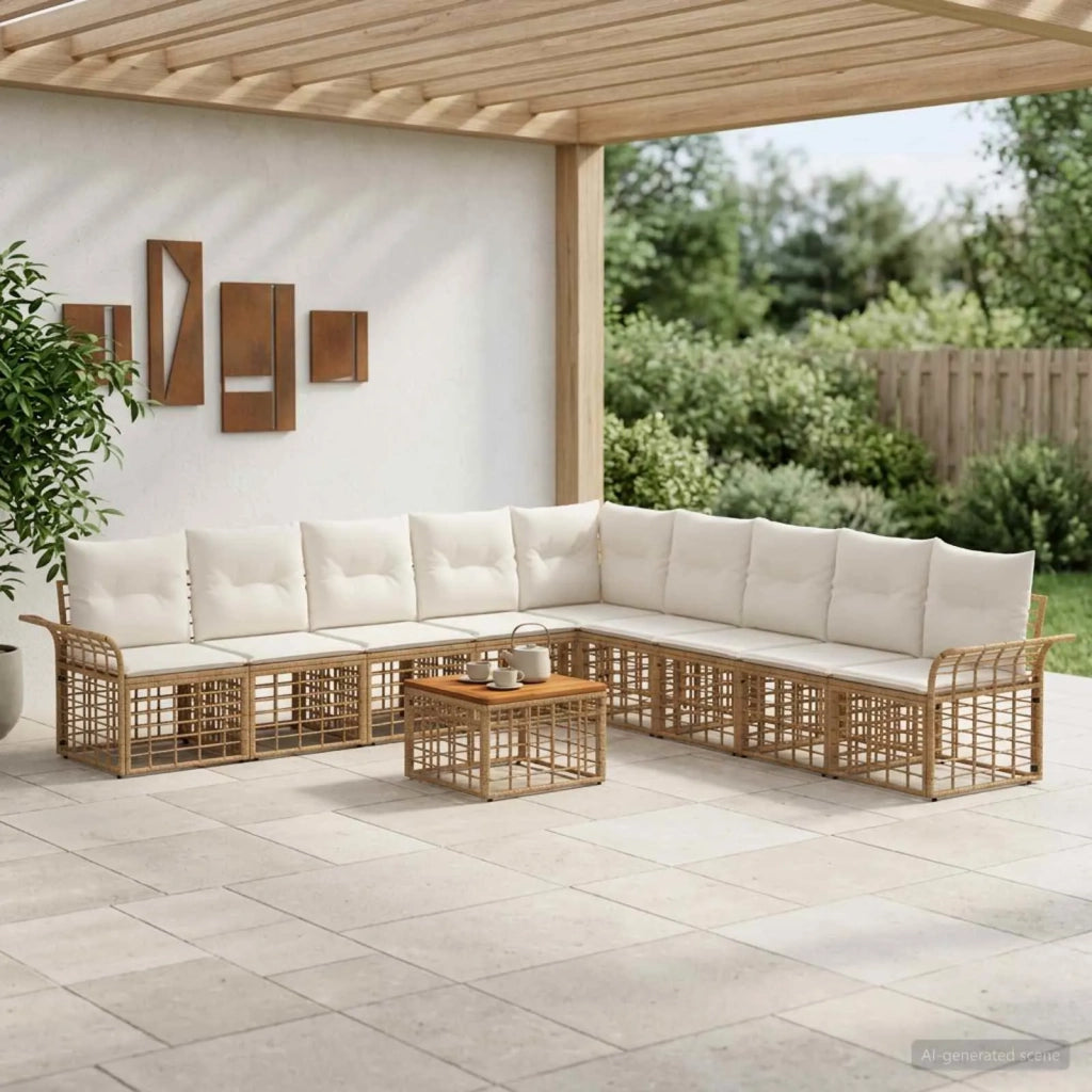Set di divani da esterno 10 pcs Naturale e Bianco Crema 3437706