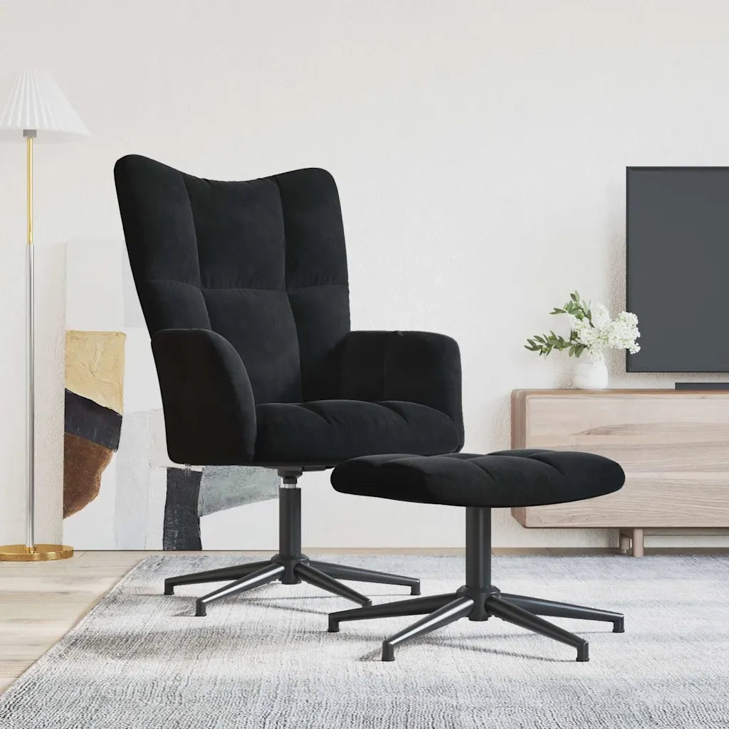 Poltrona Relax | Sedia Relax con Poggiapiedi Nero in Velluto