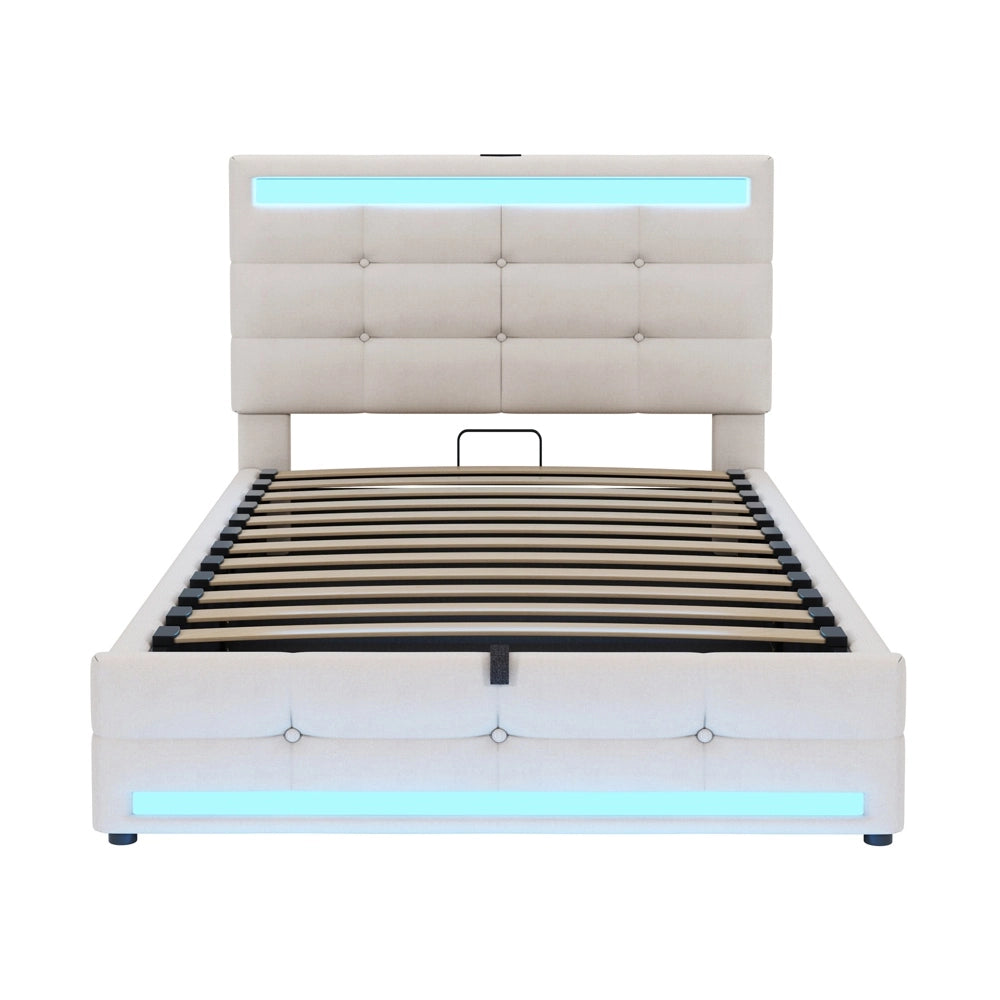 Letto bambini - Xylo - 90x200 cm LED lino beige