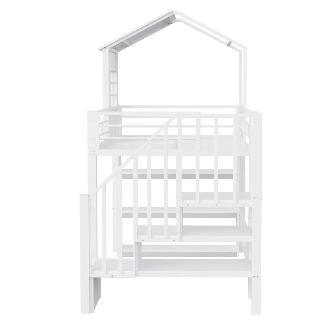 Letto a soppalco multifunzione 90x200 cm con scala contenitore; ripiani integrati; bianco