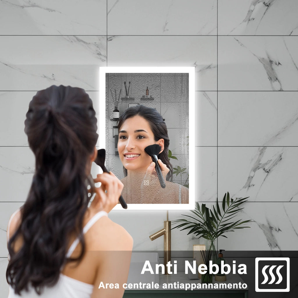 AICA Specchio da bagno  50 x 70 cm, dimmerabile, Funzione Memoria, antiappannamento, 3 colori