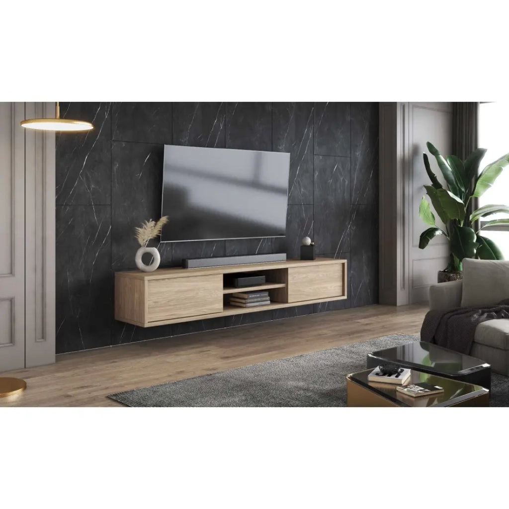 Mobile TV 180cm, 2 porte e 2 vani collezione MAANUM. Colore rovere chiaro.