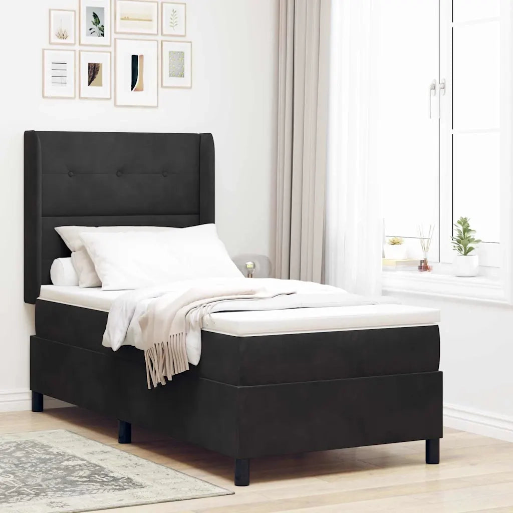 Letto a molle con materasso Nero 80 x 200 cm Velluto