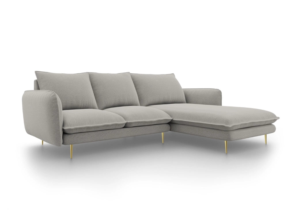 Cosmopolitan Design - Divano angolare destro "Vienna" 5 posti in tessuto strutturato grigio chiaro 