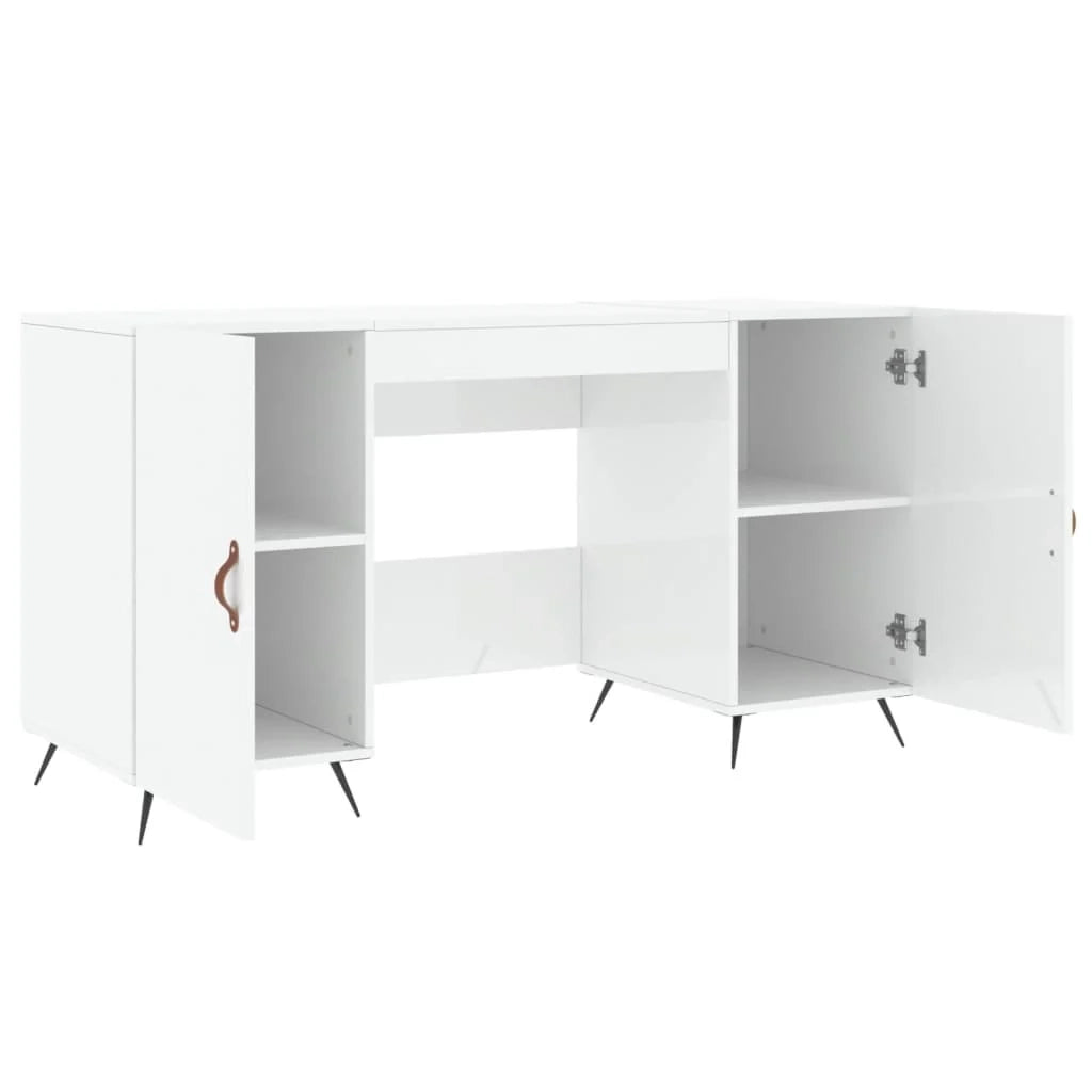 Scrivania tavolo postazione di lavoro mobile per computer scrivania da studio finitura lucida 140 x 50 x 75 cm legno ingegnerizzato bianco 02_0023540