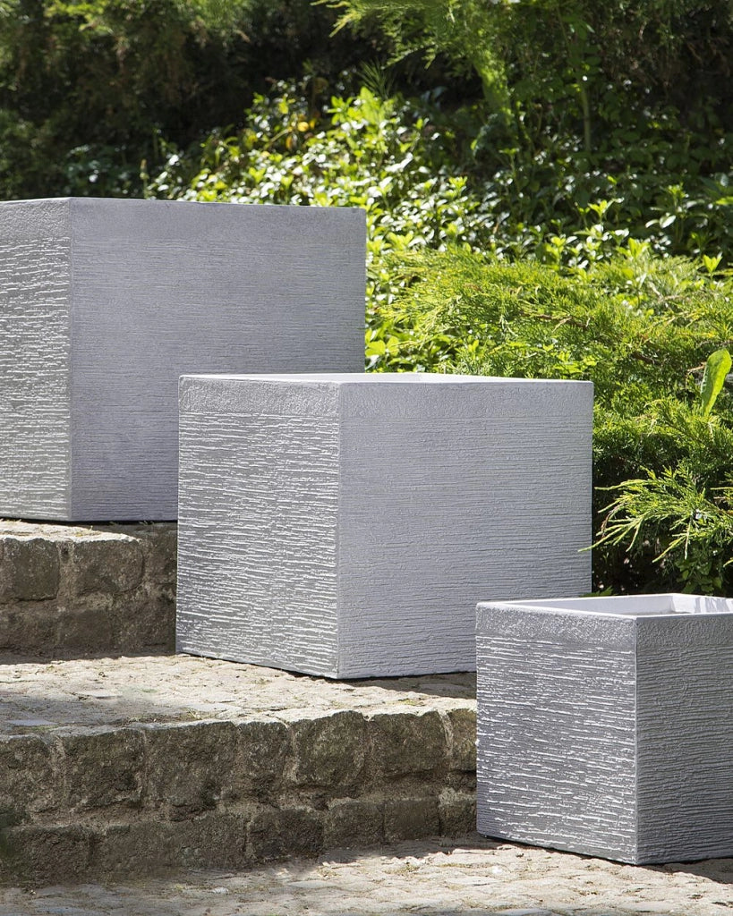 Vaso per piante fioriera in fibra di argilla grigio chiaro solida quadrata 40 x 38 cm resistente ai raggi UV