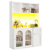 Credenza Dispensa Alta con Ripiani Regolabili e LED per Cucina e Sala da Pranzo in MDF Bianca 120 x 35 x 167 cm