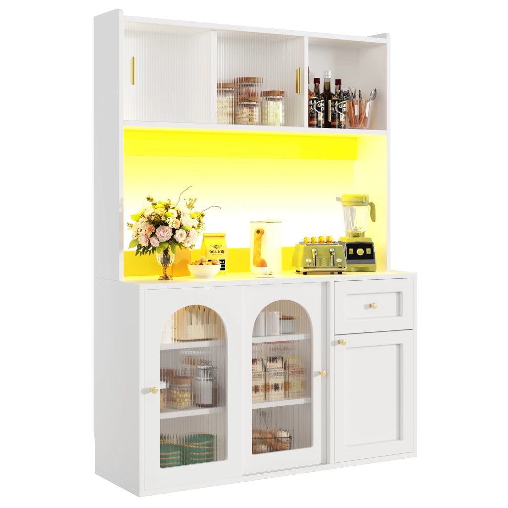 Credenza Dispensa Alta con Ripiani Regolabili e LED per Cucina e Sala da Pranzo in MDF Bianca 120 x 35 x 167 cm