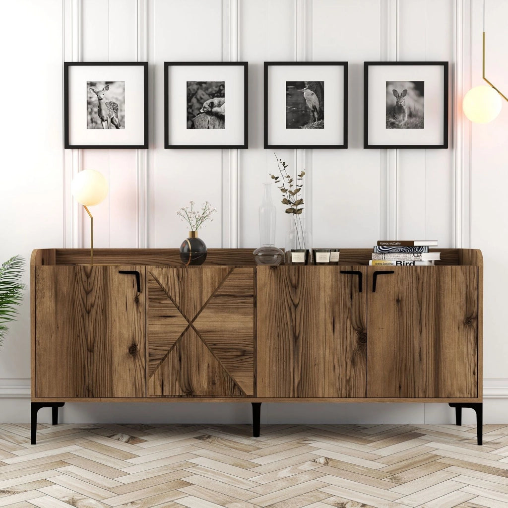 Madia Elini, Credenza 2 Ripiani, 180x35x78h cm Marrone Noce