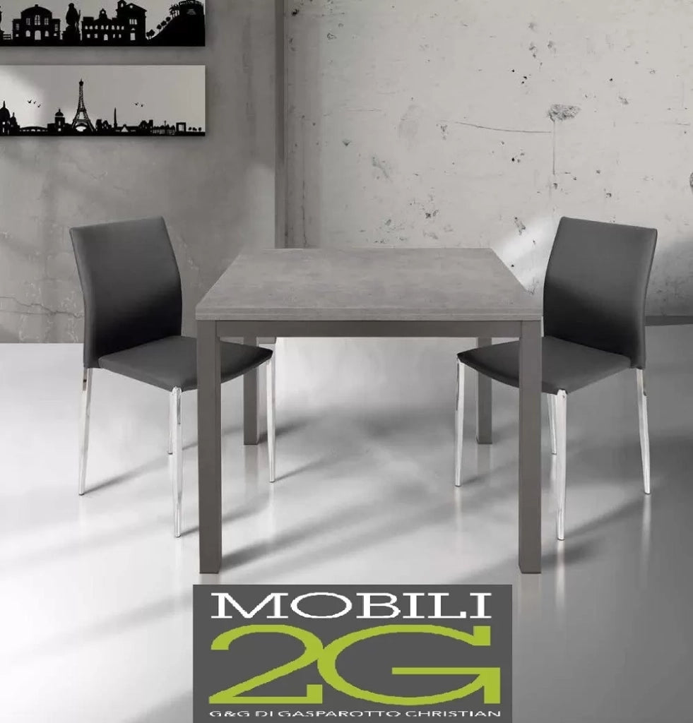 Tavolo moderno grigio cemento allungabile libro 90x90 (846) - Mobili 2G