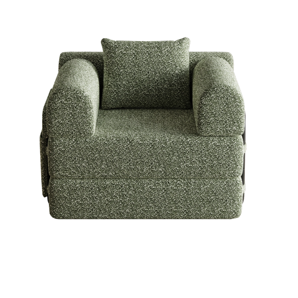 Poltrona letto 2 in 1 con vano portaoggetti in ciniglia verde