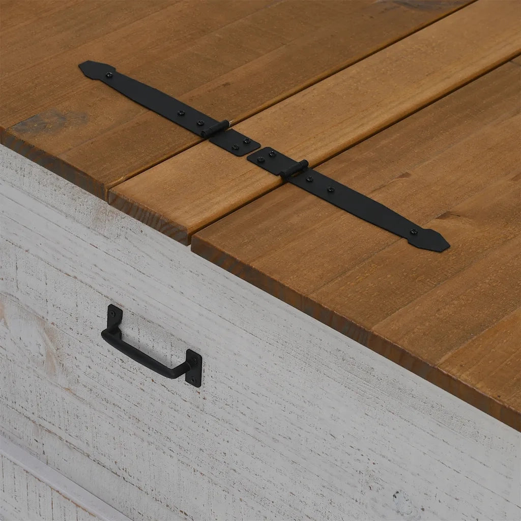Cassapanca-Baule-Armadietto contenitore HALDEN Bianco 91x91x47 cm in Legno Massello di Pino