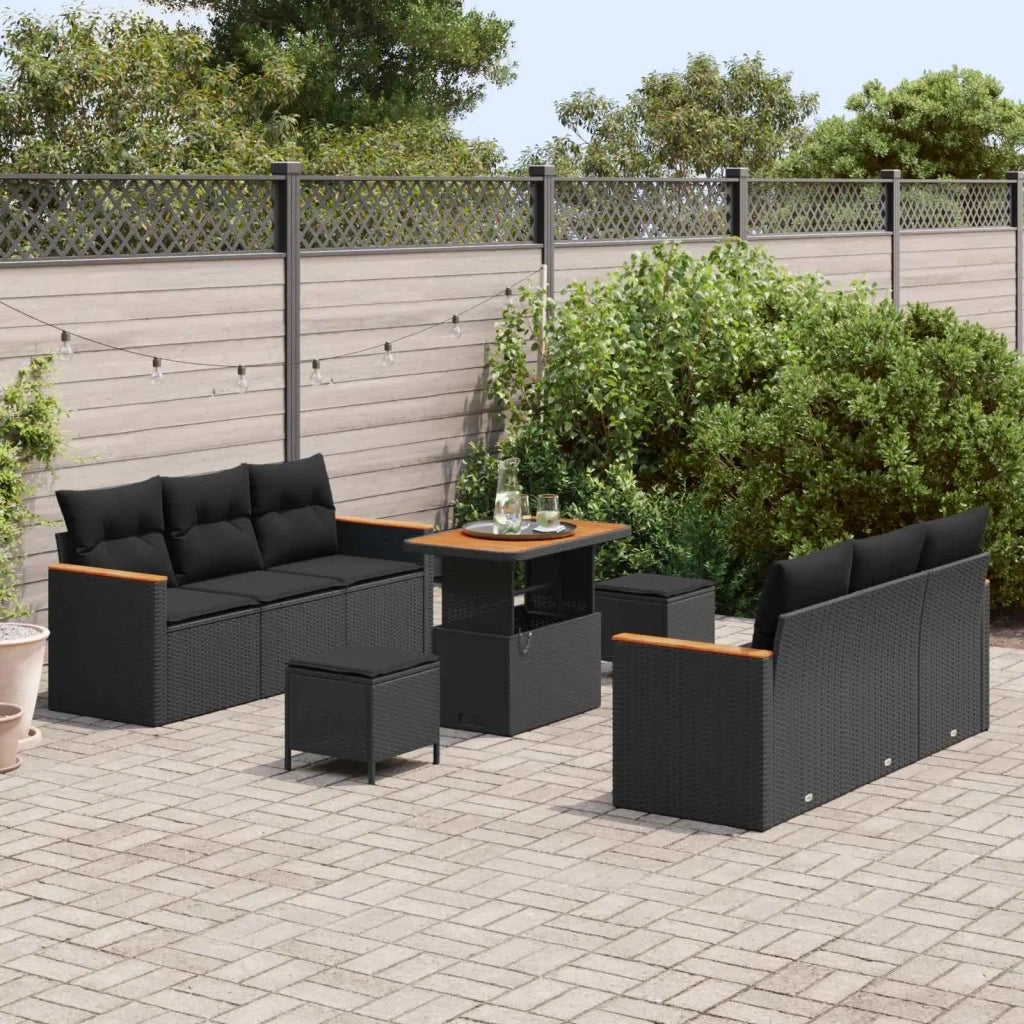 Set Divano da Giardino con cuscino 11 pcs Nero polyrattan