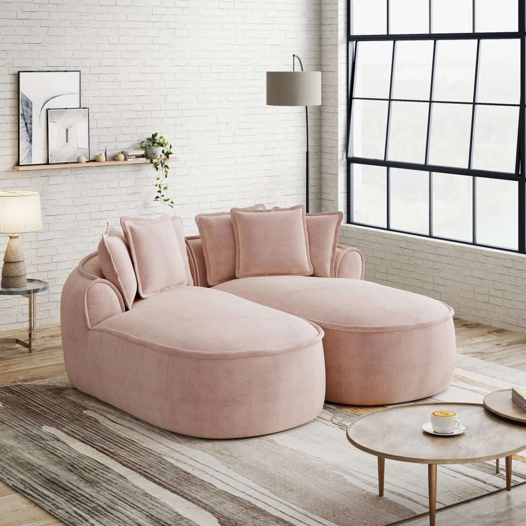 Divano modulare senza struttura a due moduli convertibile in letto con design ergonomico e cuscini in ciniglia rosa