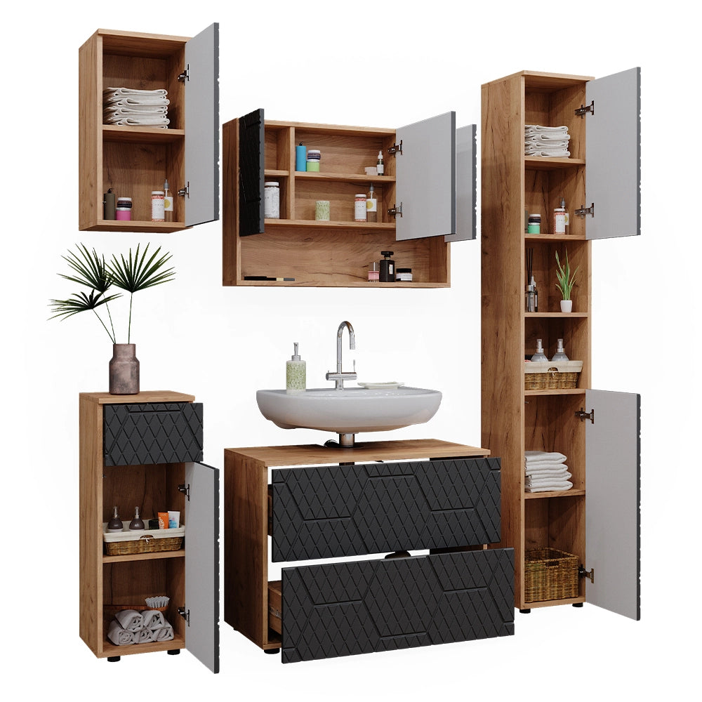 Vicco Set mobili bagno Antracite con struttura a nido d'ape 5 parti