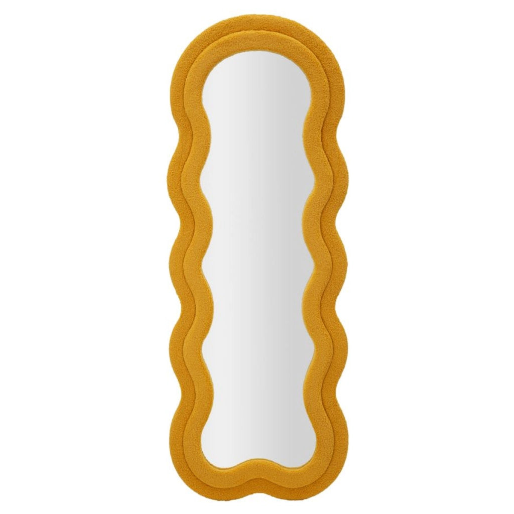 Specchio da parete Teddy wavy in bouclé senape 67x166 cm