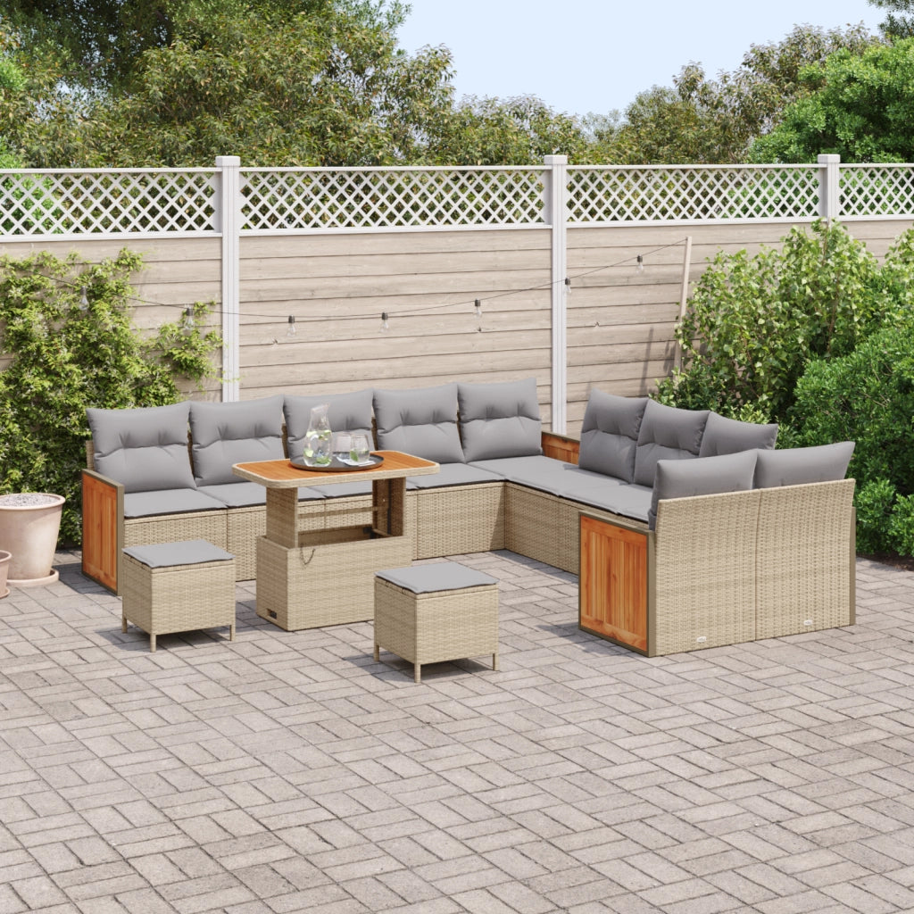 Set di Divani da Giardino  da 13 pezzi con Cuscini Beige Polirattan Acacia