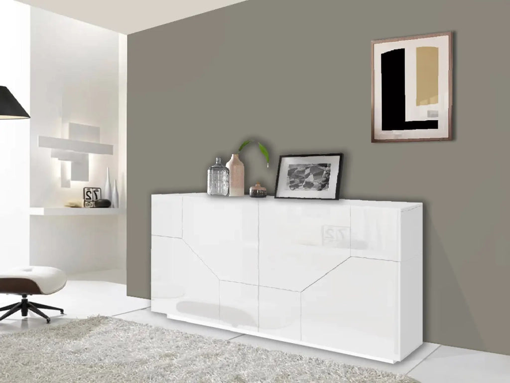 Credenza 200x43cm mobile cucina soggiorno 4 vani bianco Hariett