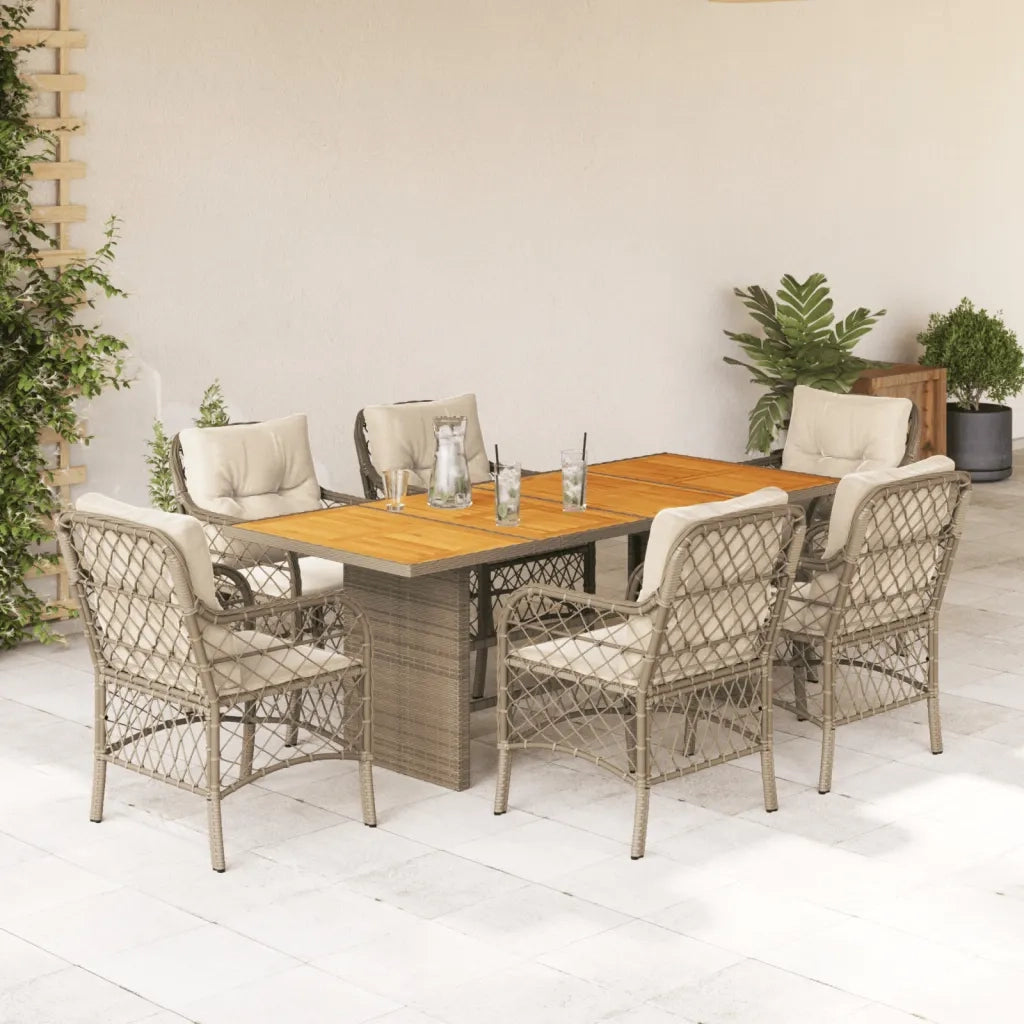 Set da Pranzo da Giardino 7 pz con Cuscini Beige in Polyrattancod mxl 111304