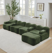 Divano angolare modulare 4 posti con pouf 384x167x70 cm in velluto verde