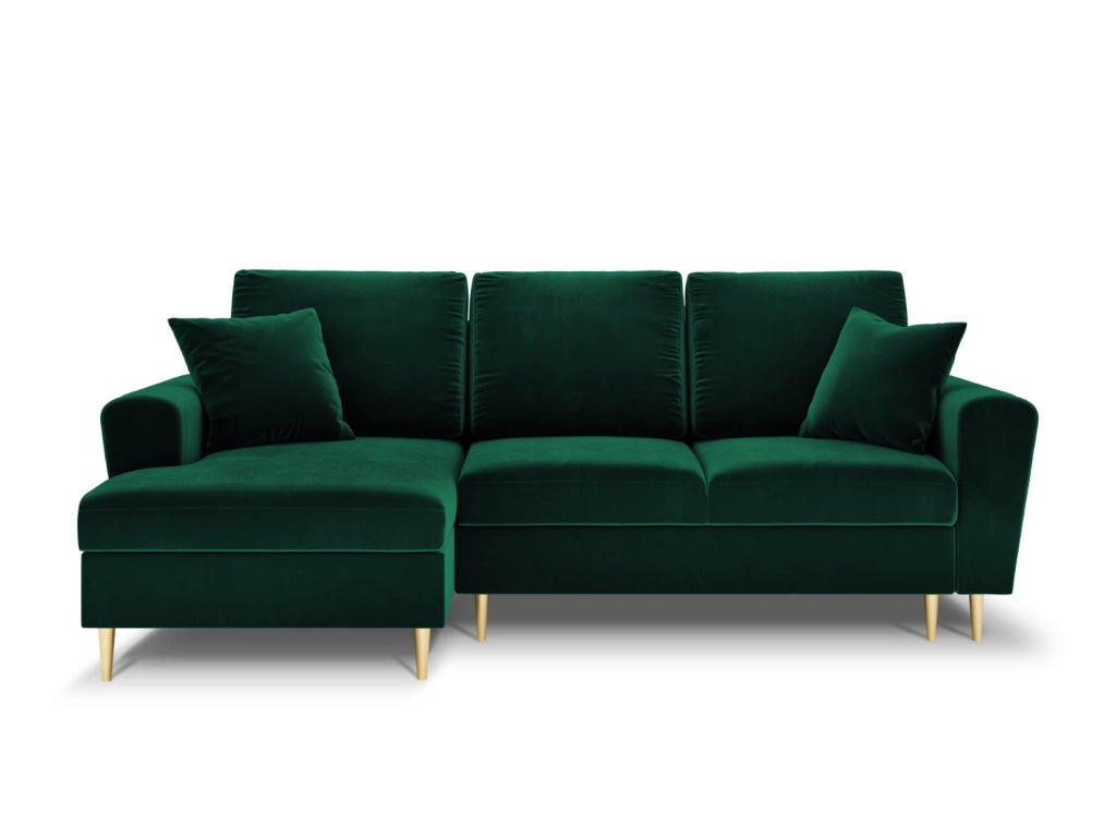 Cosmopolitan Design - Divano convertibile angolare sinistro con contenitore "Kyoto" 4 posti in velluto verde bottiglia 