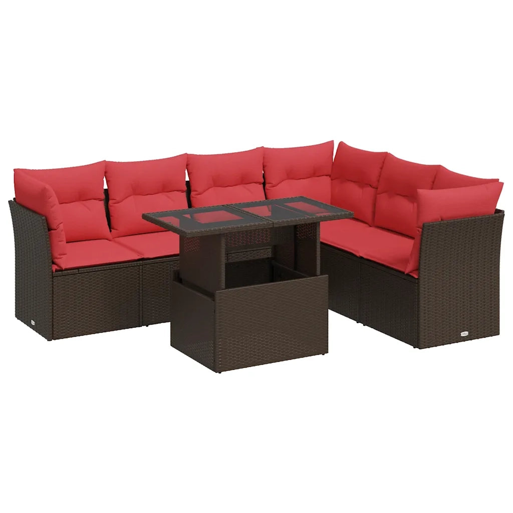 Set Divani da Giardino 7pz con Cuscini Marrone Polyrattan Acacia 3326175