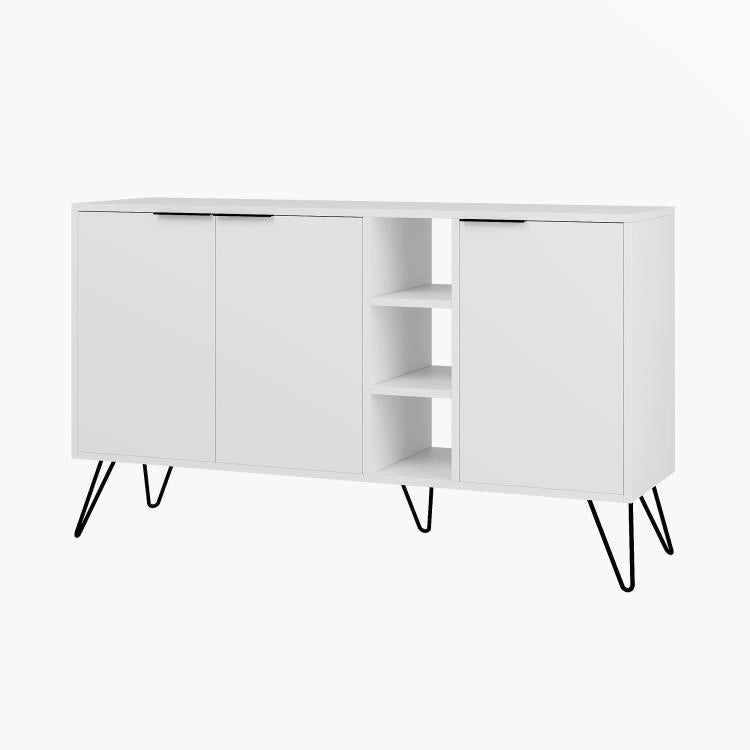 Madia Moderna Credenza 142x83 cm con 3 Ante e Vani a Giorno Zaffiro di Bianco