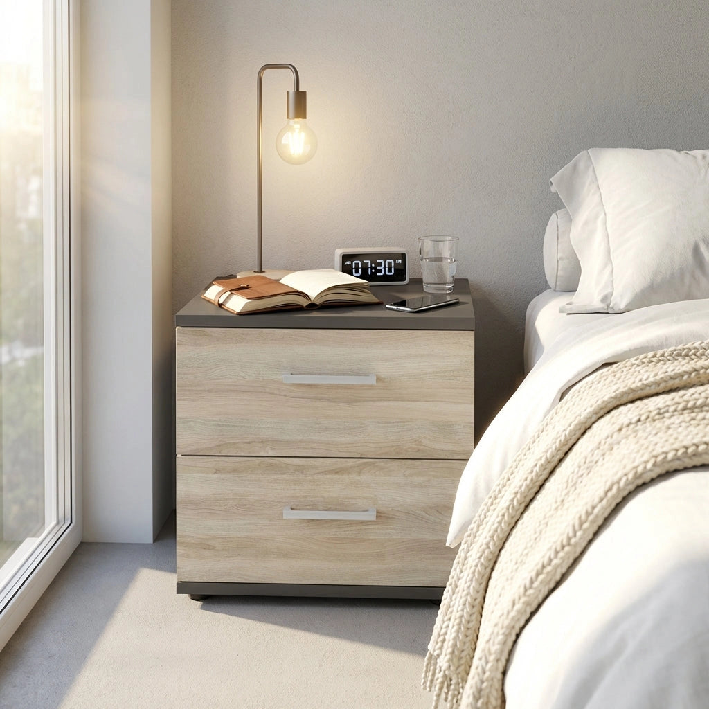 Comodino 2 cassetti Moderno in Legno Composito cm 44 4x33x40 - SPIKE