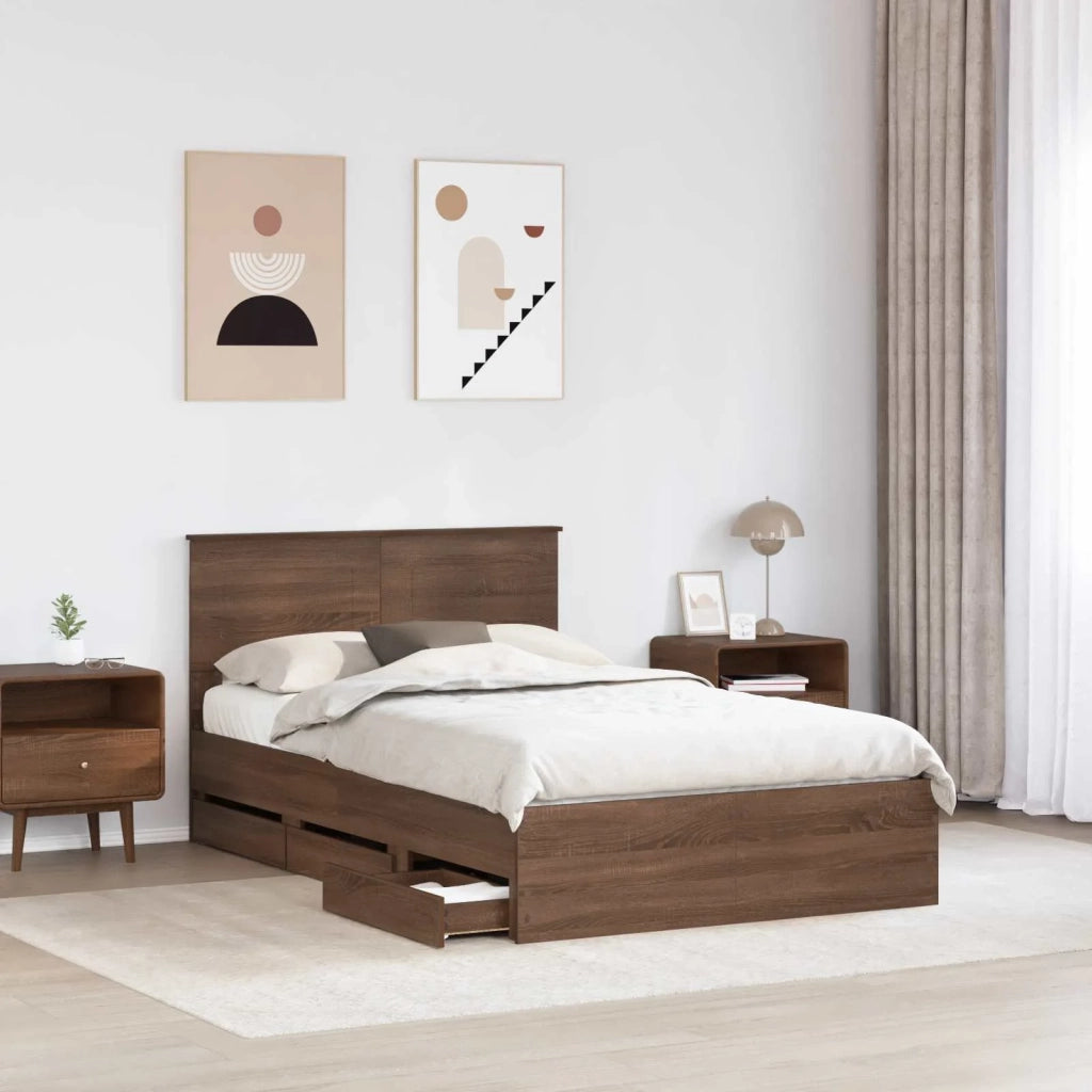 Struttura del letto con cassetto Rovere Marrone 135 x 190 cm