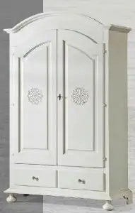 Armadio in legno cipolla bianco anticato decorato rosone