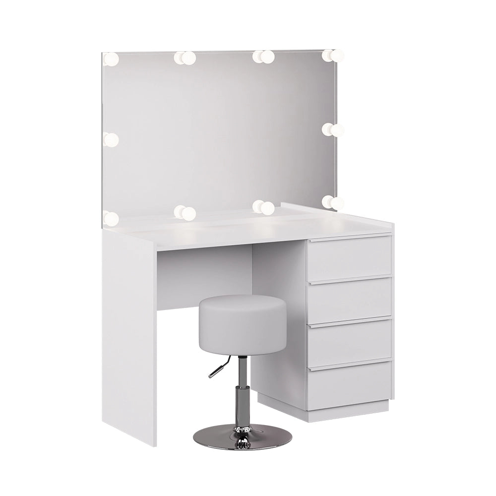 Vicco Tavolo da toeletta Bianco 110 cm con specchio, sgabello e illuminazione a LED