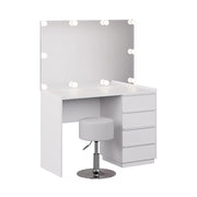 Vicco Tavolo da toeletta Bianco 110 cm con specchio, sgabello e illuminazione a LED