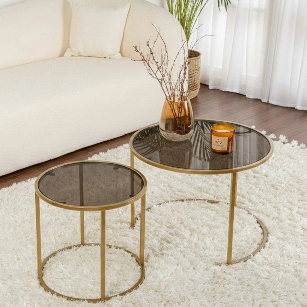 Xaden, Tavolino da Salotto set di 2 Tavolini, 60x60x43h cm oro Bronzo