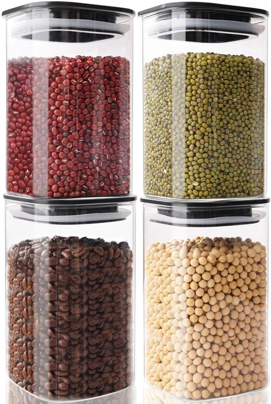 Set di contenitori di conservazione in vetro borosilicato - 4 pezzi - Liscio - Vetrina quadrata - 1200ml/1000ml/600ml/500ml - Design moderno - Contenitori di conservazione