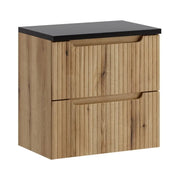 Set da bagno sospeso VANO in rovere chiaro e nero 60cm: mobile sotto lavabo con cassetti + piano per lavabo