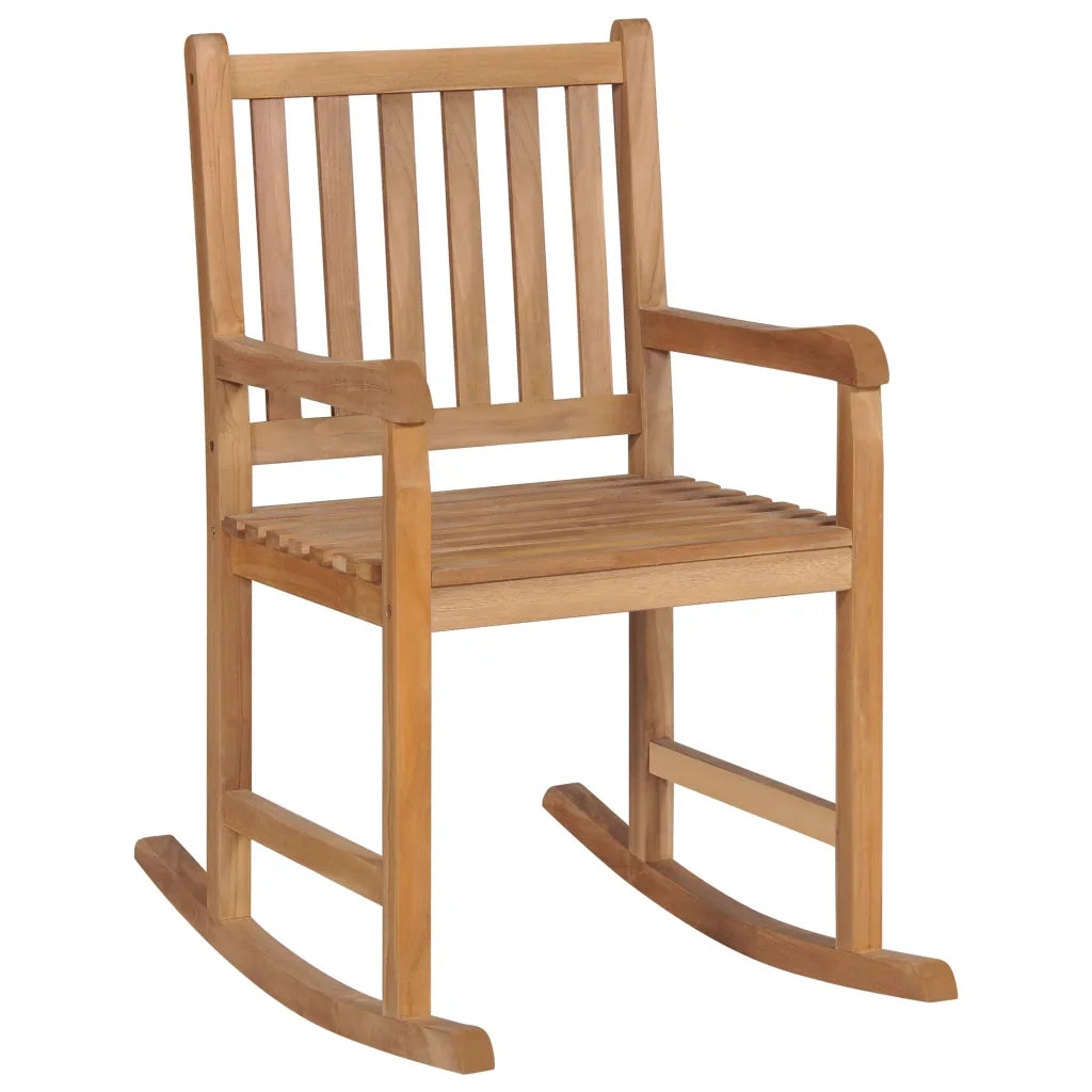 Sedia a Dondolo con Cuscino Grigio a Quadri in Massello di Teak 3062771