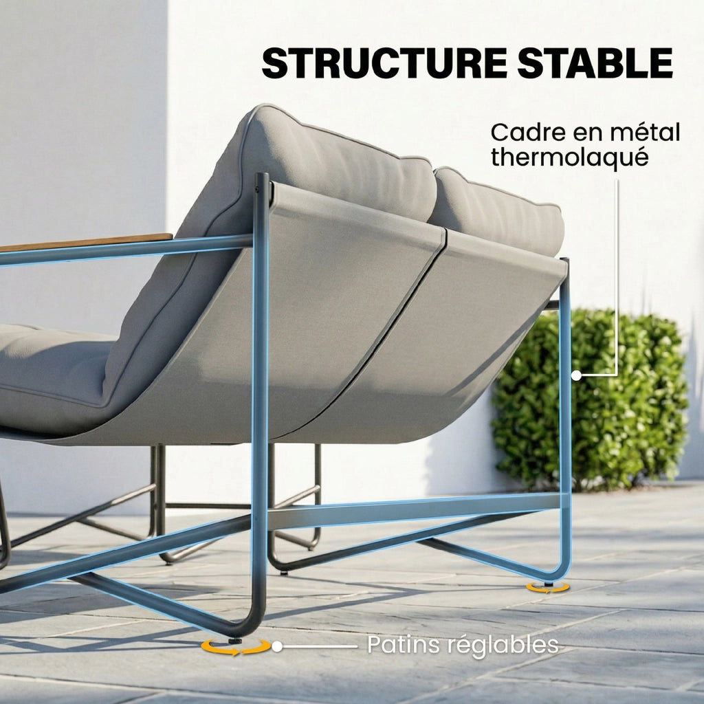 Set Salotto Giardino 4 Pezzi con Divano 2 Posti, 2 Poltrone e Tavolino Vetro Temperato ¨C Zephmum ¨C Grigio Chiaro