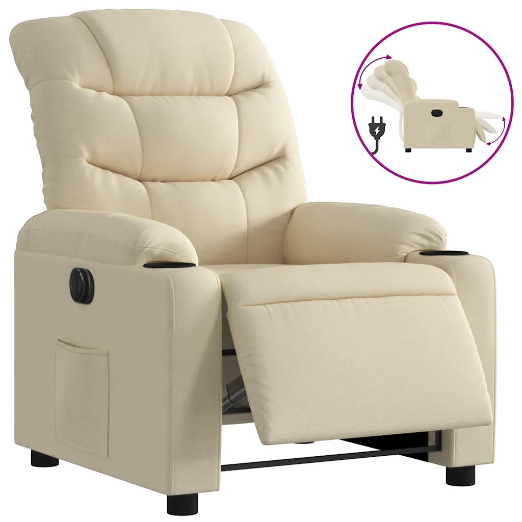 Poltrona | Sedia Relax Elettrica Reclinabile Crema in Tessuto