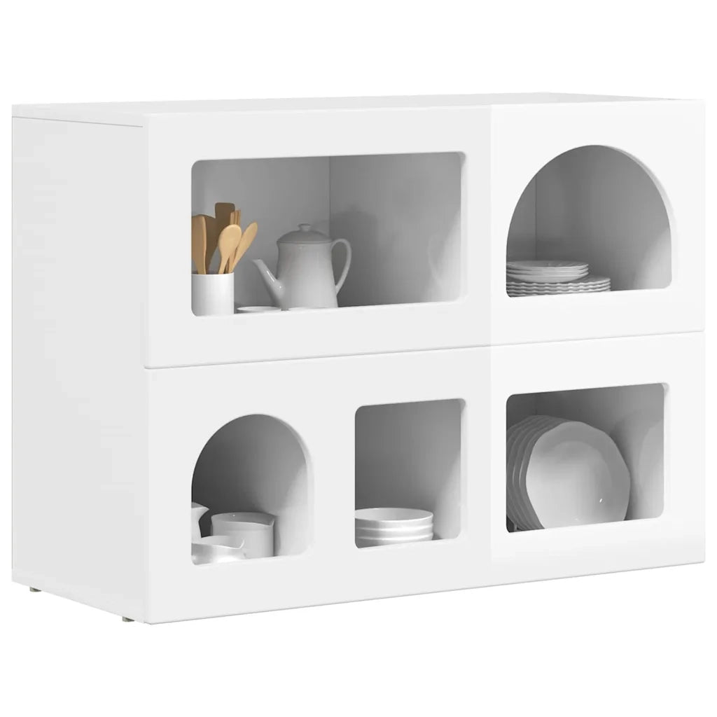 Credenza-Buffet-Armadio da cucina Bianco Lucido 80.5 x 35 x 59 cm Legno multistrato