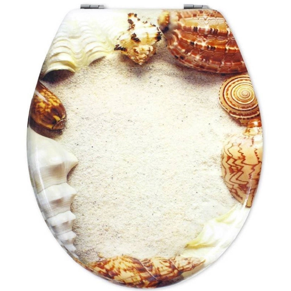 Trade Shop - Sedile Copriwater Universale Per Bagno Copri Wc Water In Legno Conchiglie 52896 -        3,5