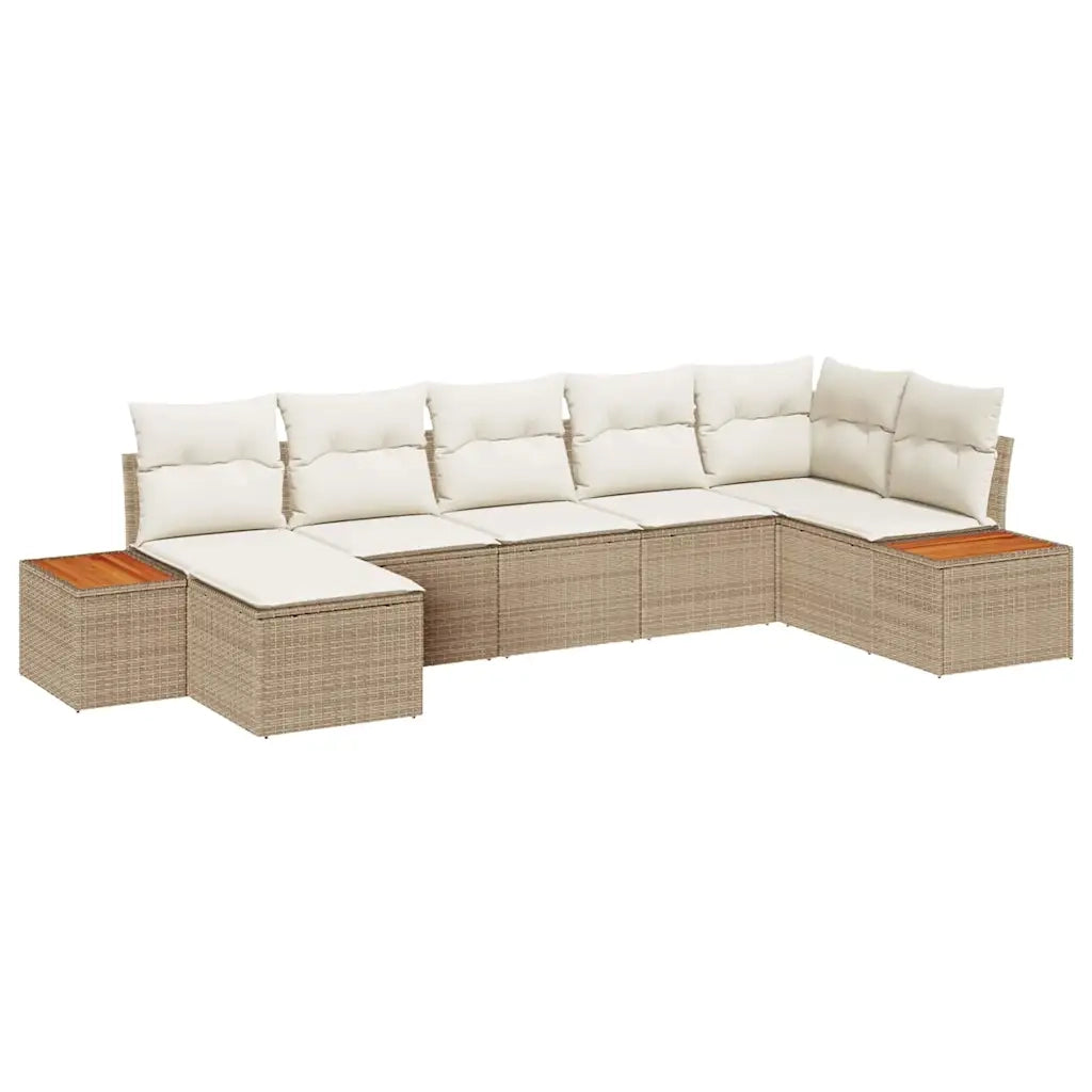 Set Divano da Giardino con cuscino 7 pcs Beige polyrattan