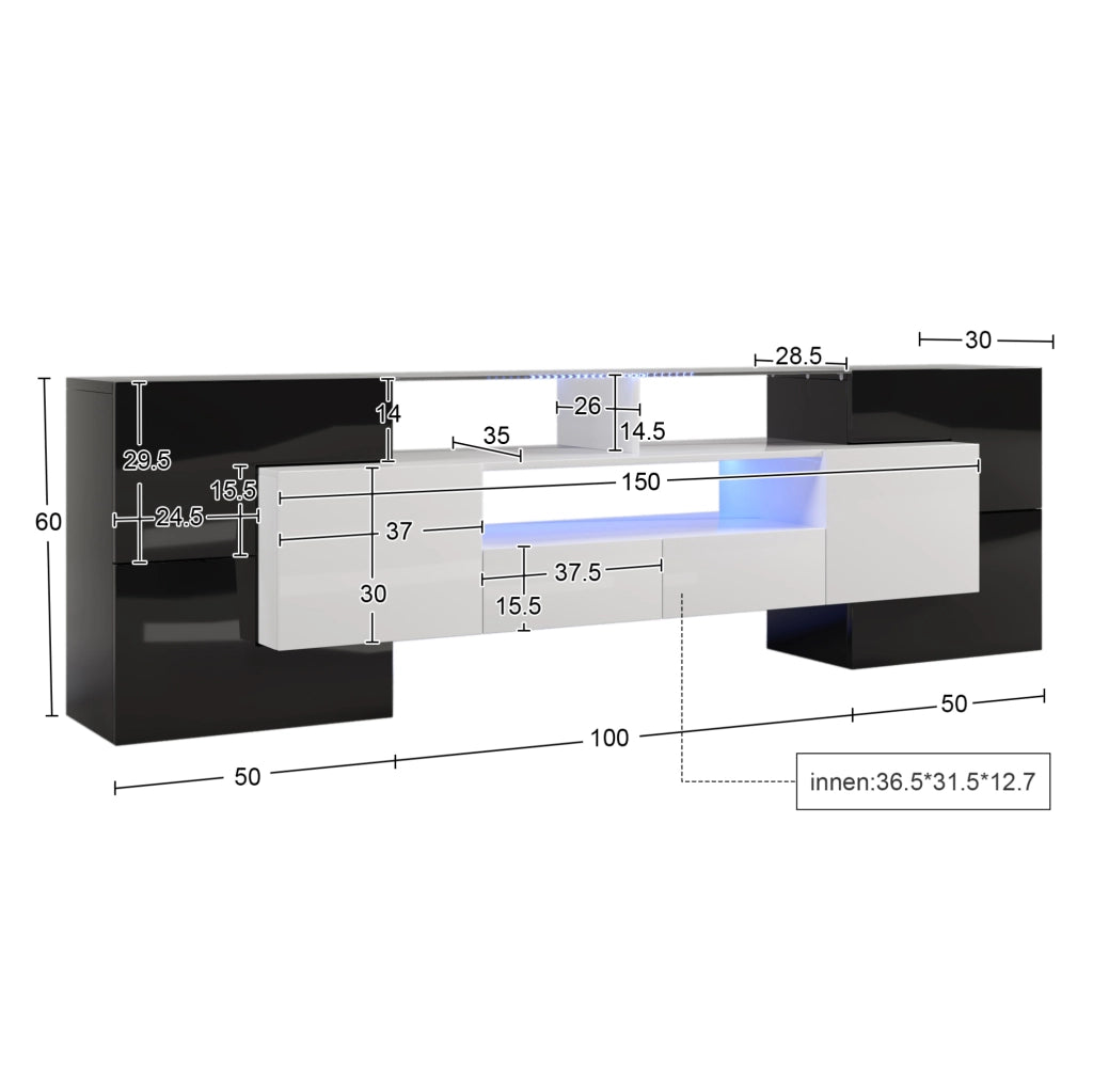 mobile TV 200 x 35 x 60 cm nero e bianco - LED multicolore, contenitore