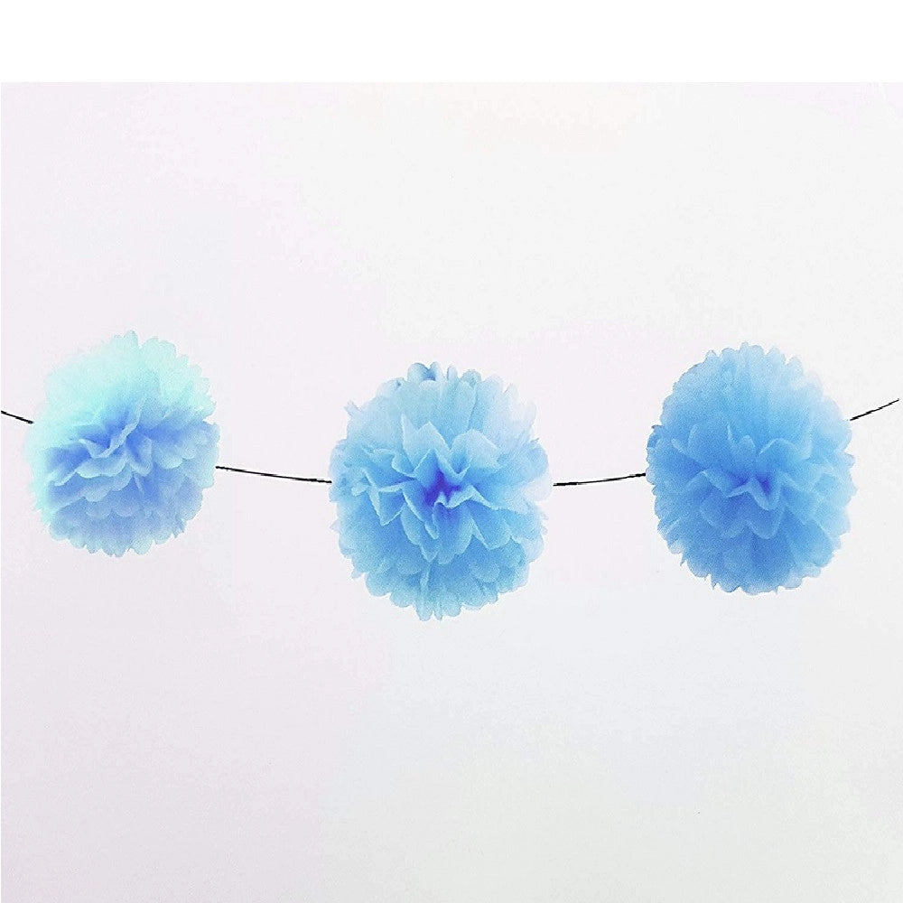 Trade Shop - Festone Azzurro 6 Pon Pon 20cmx4m Fiori Compleanni Matrimonio Nascita Battesimo Feste -