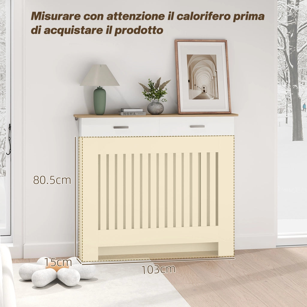 Copritermosifone con Cassetto Portaoggetti ¨C Xylo ¨C Legno Bianco 112x19x97 cm