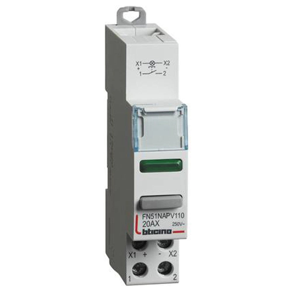 Pulsante 1NO con Led verde - 20A - 110/400V - 1 modulo DIN B
