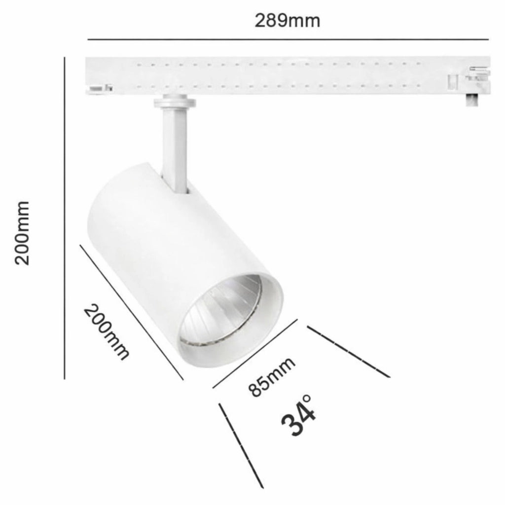 2 Kit Fari LED Binario Trifase 30W 4000LM, Corpo Bianco Luce 4000K, CRI>90 UGR<19 Angolo 120°, D85X128mm, Driver Alimentatore a Scomparsa Lunga 289mm CB58130WN