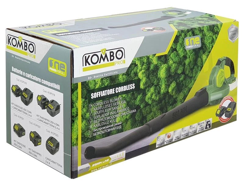 SOFFIATORE A BATTERIA 20V - 230 HZ CON 2 VELOCITÀ E KIT EASY2USE BATTERIA LI-ION 2.0AH 20V + CARICABATTERIA 2,4A