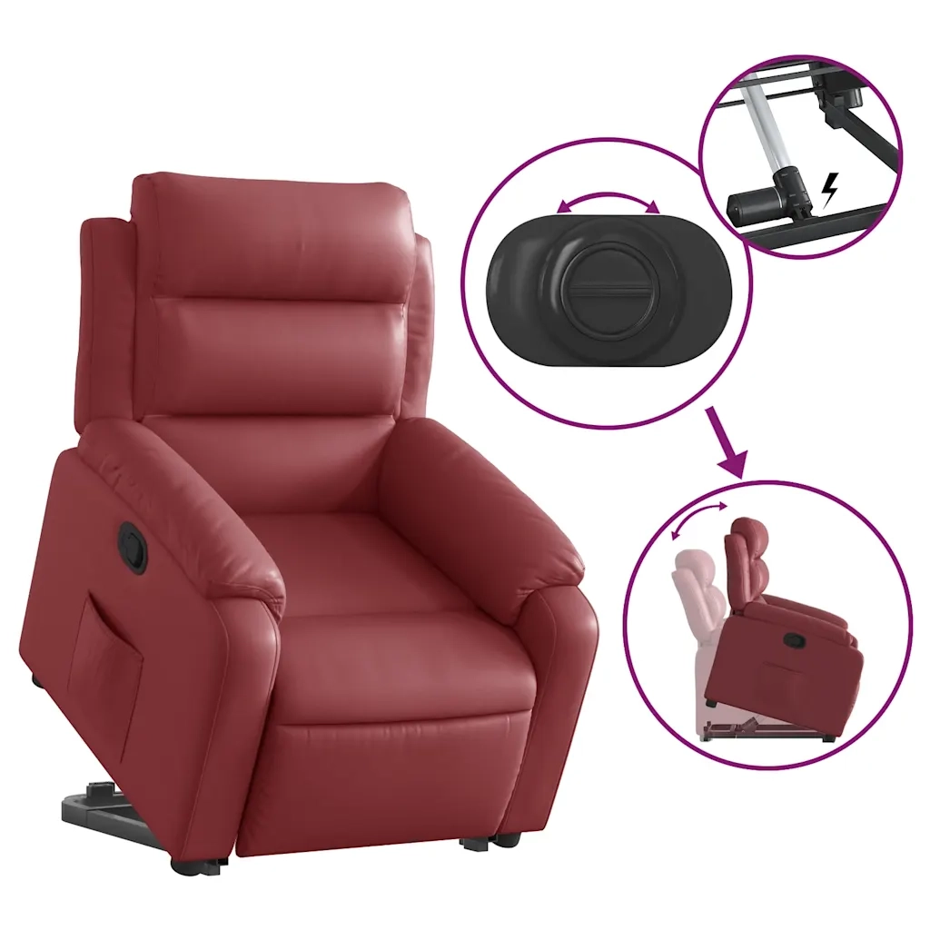 Poltrona Alzapersona Reclinabile Rosso Vino in Similpelle 3205046