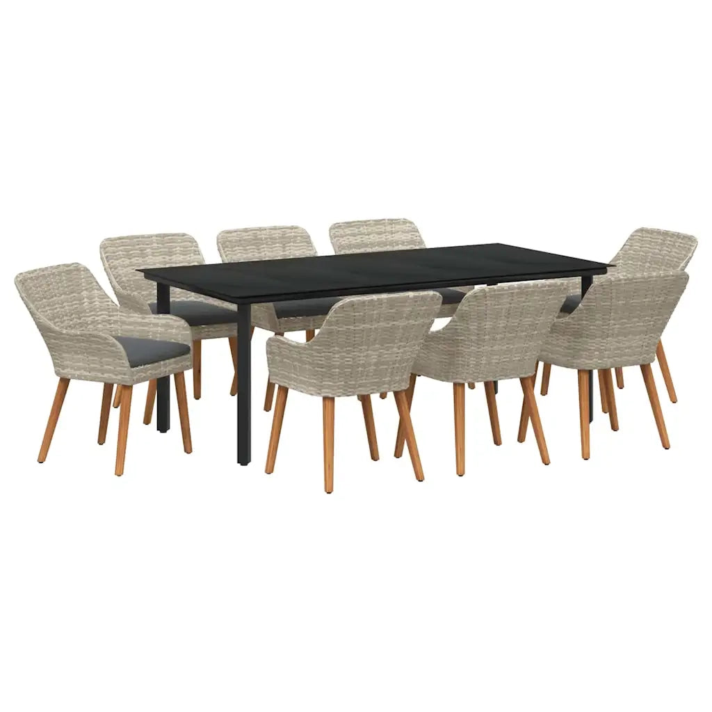 vidaXL Set da pranzo 9 pcs Grigio chiaro Poly Rattan